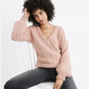 MADEWELL Beresford Wrap-Front Pullover Wool Sweater Pink XL